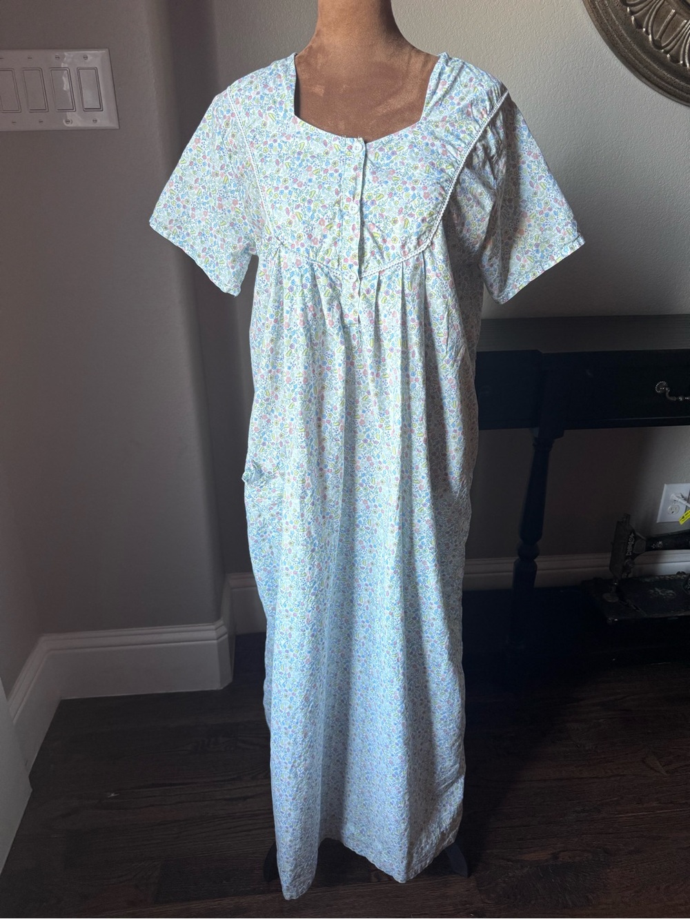 Belle 100% Cotton Floral Nightgown Long Dress Cottagecore Double Stitch Vintage